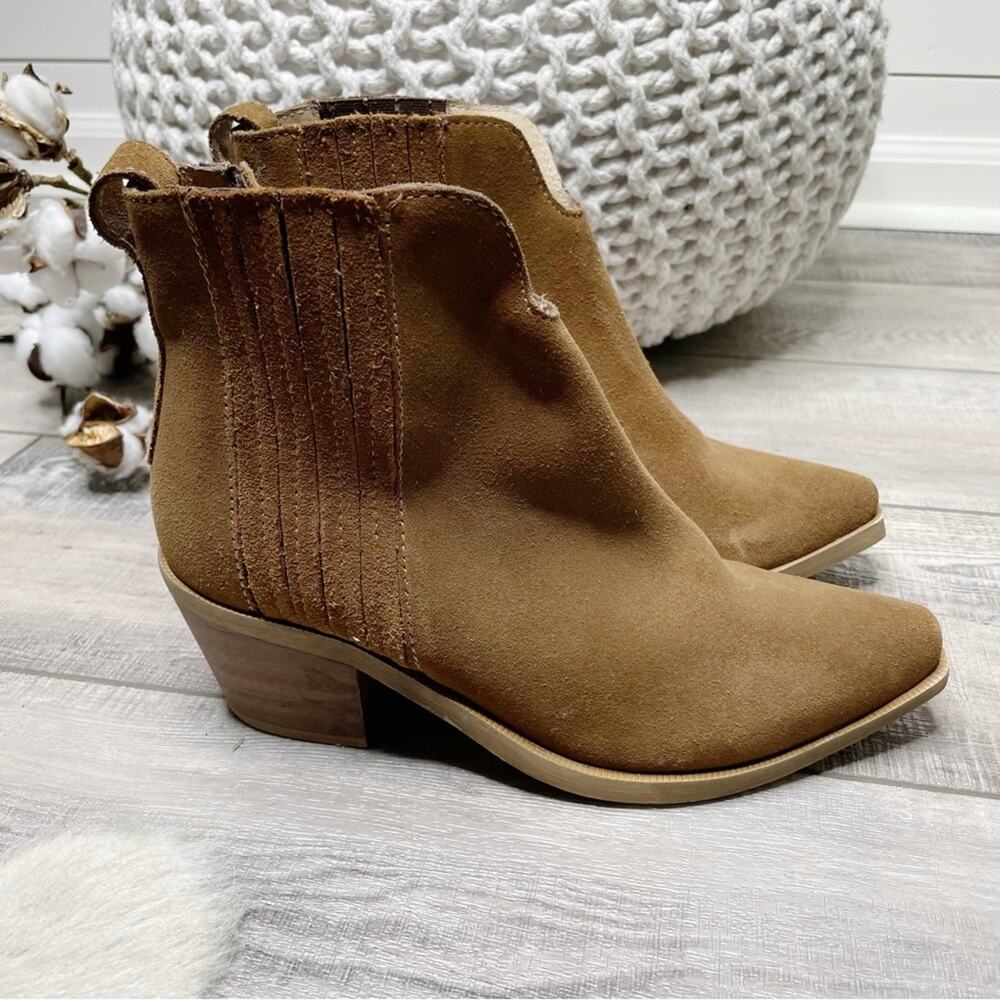 Steve Madden Webster Suede Leather Western Ankle Booties Tan Size 6M - Picture 2 of 10